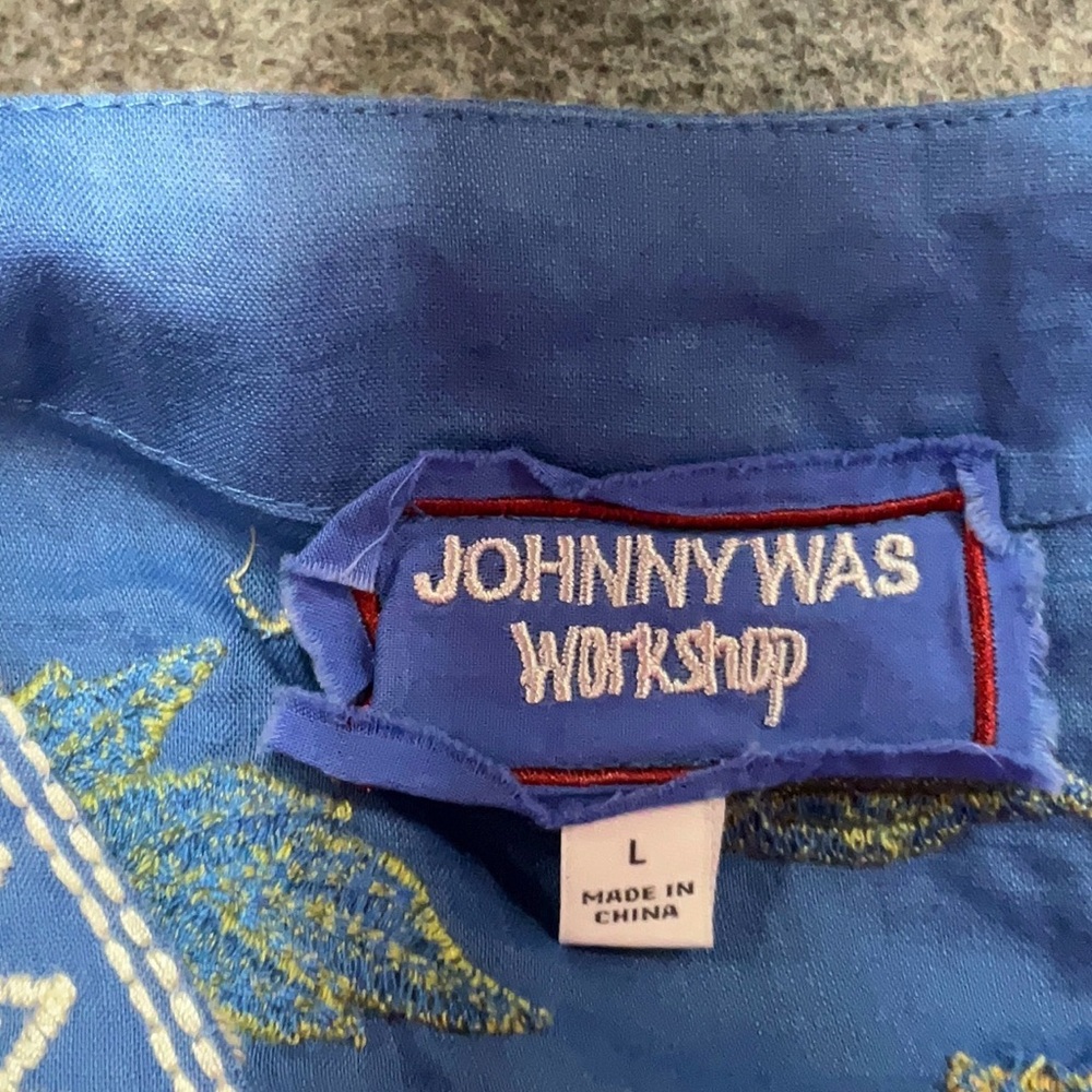 🌺 Johnny Was Nalina Kimono Dress L Blue Floral Embroidered Boho Ramie W37123-2 - Picture 6 of 7